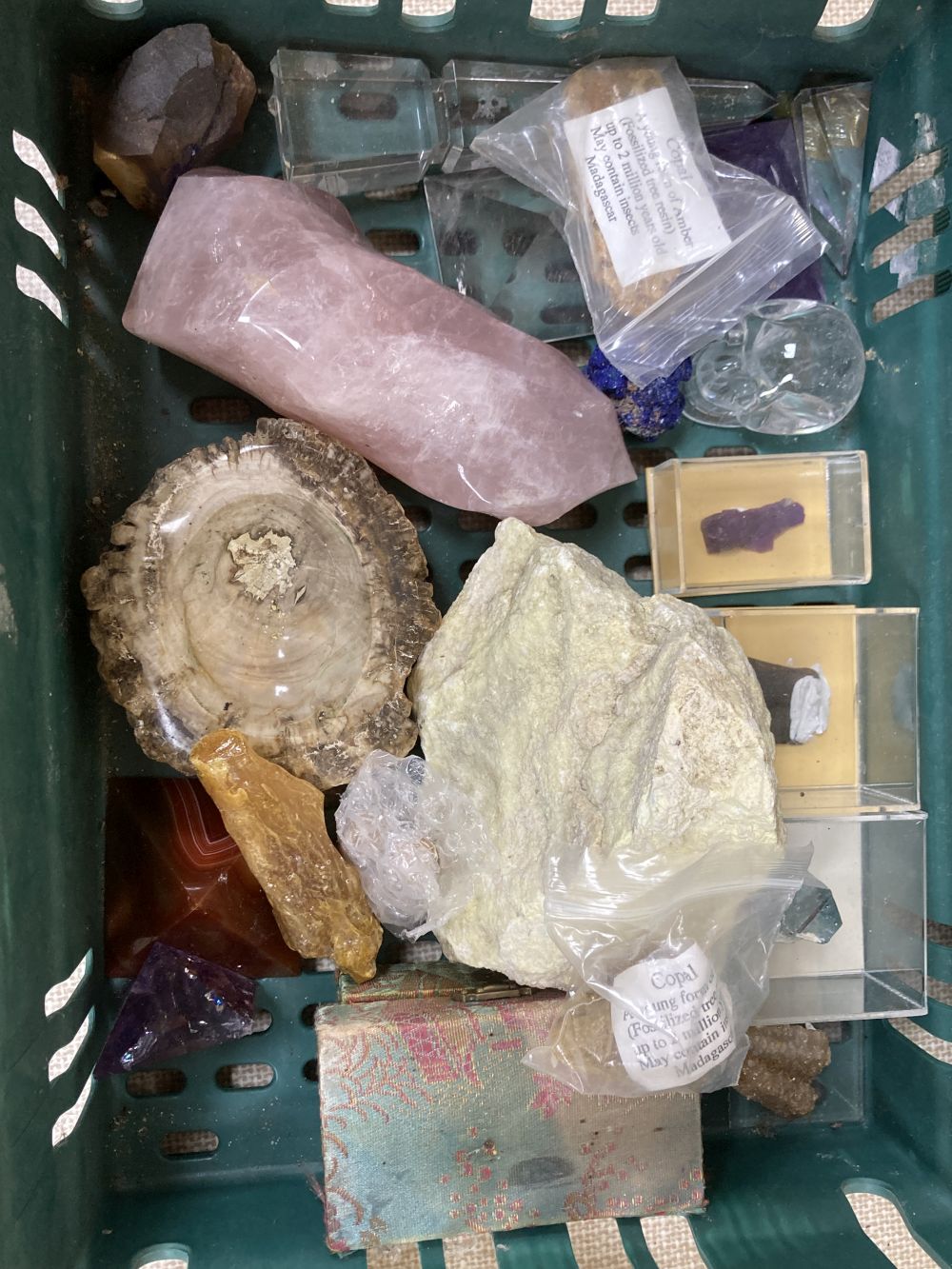 A collection of minerals and fossils